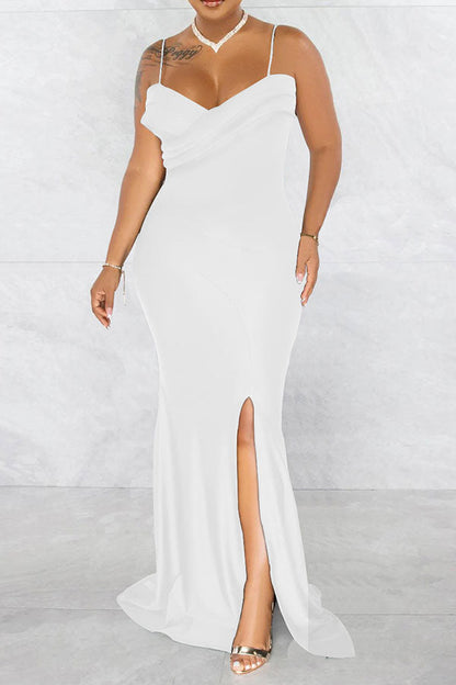 storexq Solid Color Classic High Slipt Maxi Dress