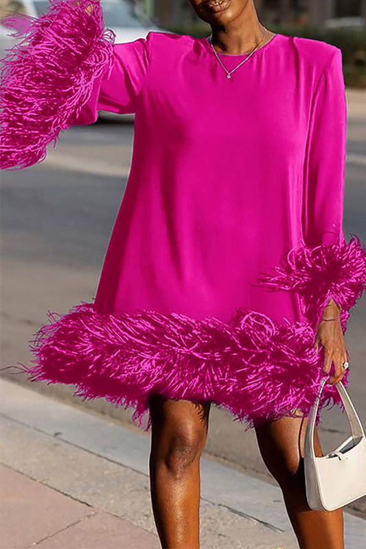 storexq Plain Elegant Feather Patchwork Mini Dress