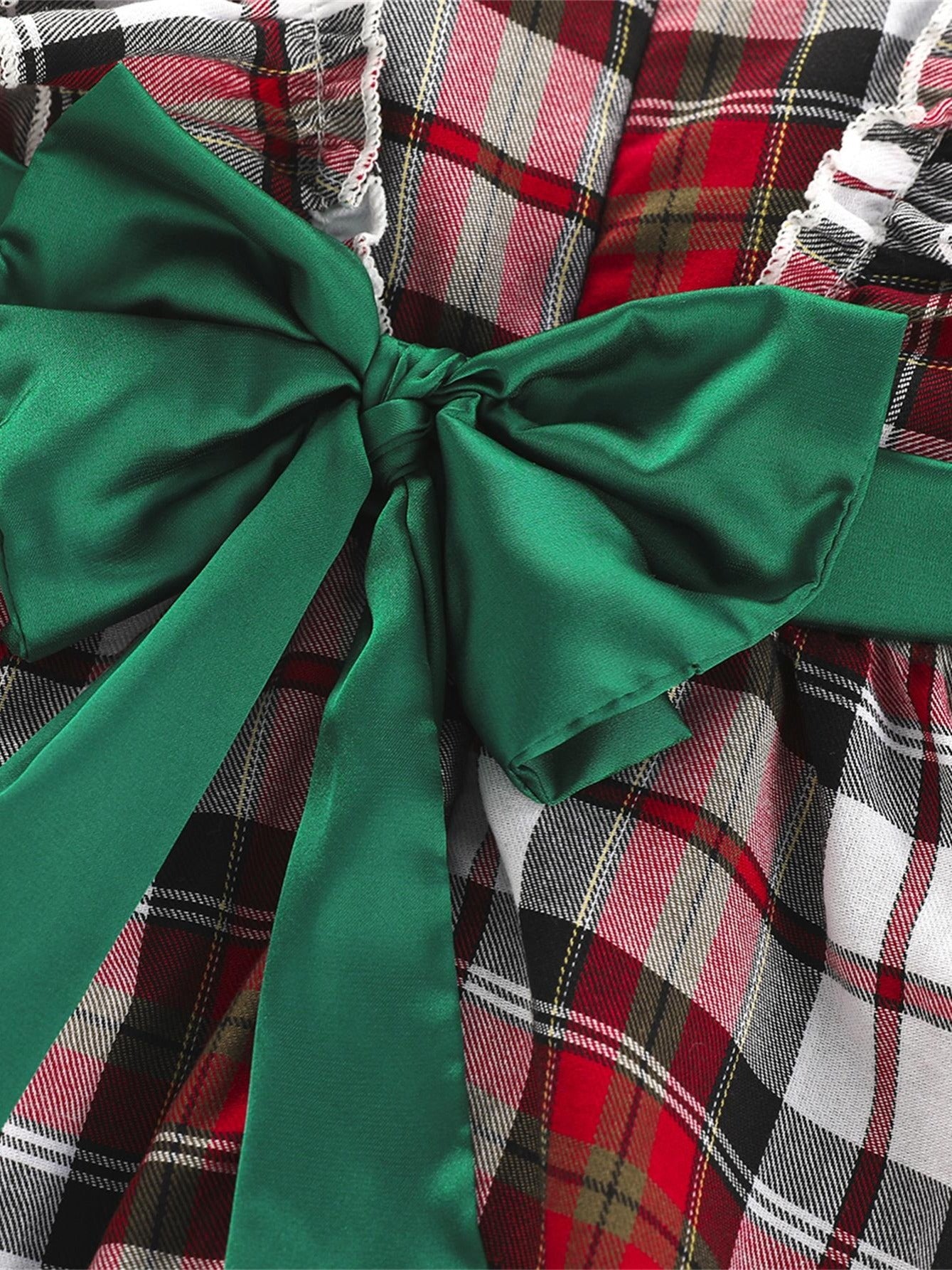 Festive Plaid Bowknot Belted Party Dress for Girls - Christmas and Birthday Occasions, Adjustable Waist, Comfortable Fabric, Elegant Design - Perfect for Holiday Celebrations and Special Events