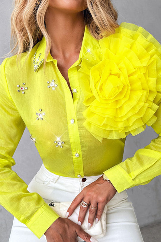 storexq 3D Flower Decor Sweet See-Through Blouse