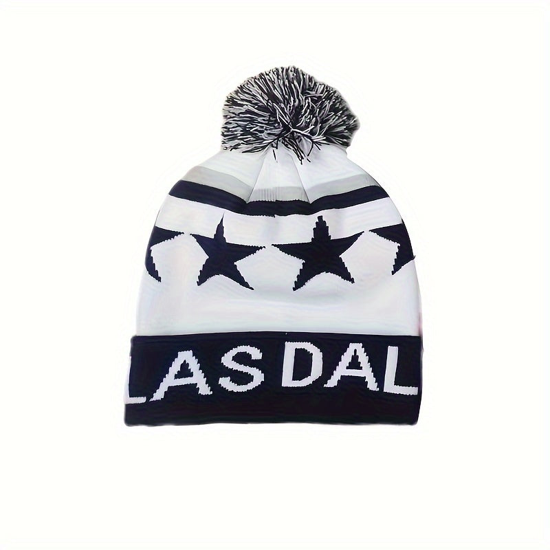 Cozy Starry Winter Beanie Hat with Fluffy Pom Poms - A Cute & Warm Knitted Accessory for Unisex - Soft & Trendy Style for Women and Men