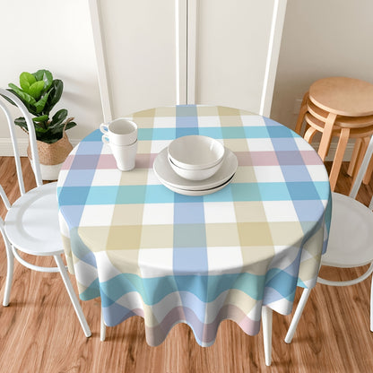 1 Pc Vibrant Multicolor Spring Easter Plaid Round Tablecloth - Rustic Rainbow Fabric Tablecloths for Holiday, Home Party, Wedding, Picnic - Wrinkle Resistant, Washable, Easy Care, Farmhouse Style, Checkered Pattern, Holiday Table Covers