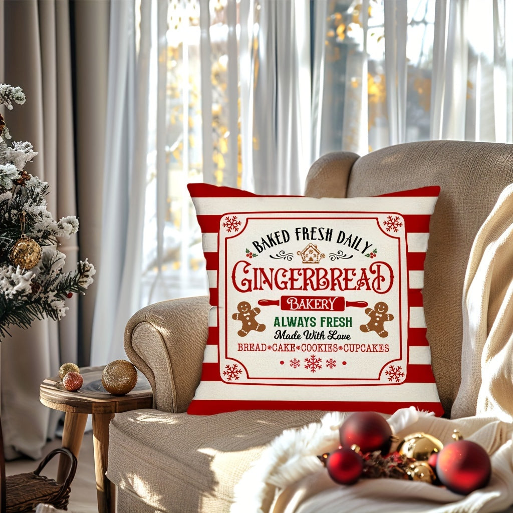 1pc Rustic Gingerbread Christmas Throw Pillow Cover - Vibrant Festive Farmhouse Holiday Decor with Polyester Zippered Cushion Case - Perfect for Couch Sofa, Living Room, Bedroom, Hand Wash Only, 11.8x19.7in/17.7x17.7in Size