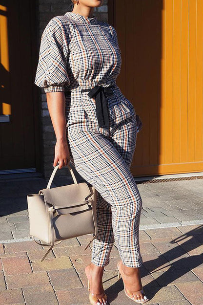 storexq Checked Stunning Lace-Up Jumpsuit