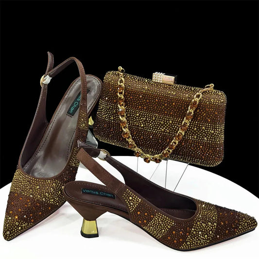 Doershow come Matching Women Shoe and Bag Set Decorated green Nigerian Shoes Italy set HAS115 240615