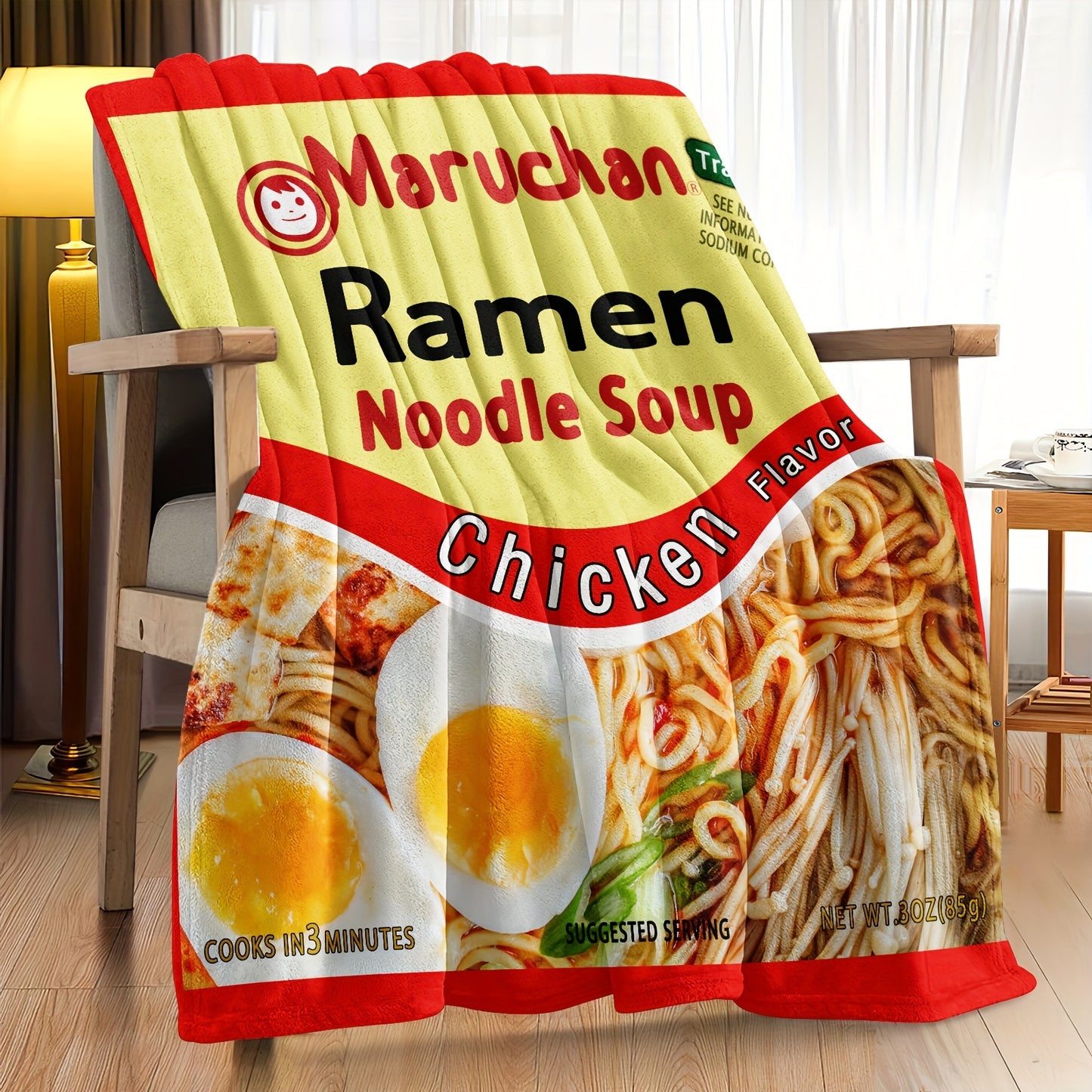 1pc Cozy Ramen Noodle Soup Chicken Flavor Throw Blanket - Soft, Funny, and All-Season Bed Decorative Sofa Blanket - Perfect Gift for Christmas, Birthday, and Ramen Lovers