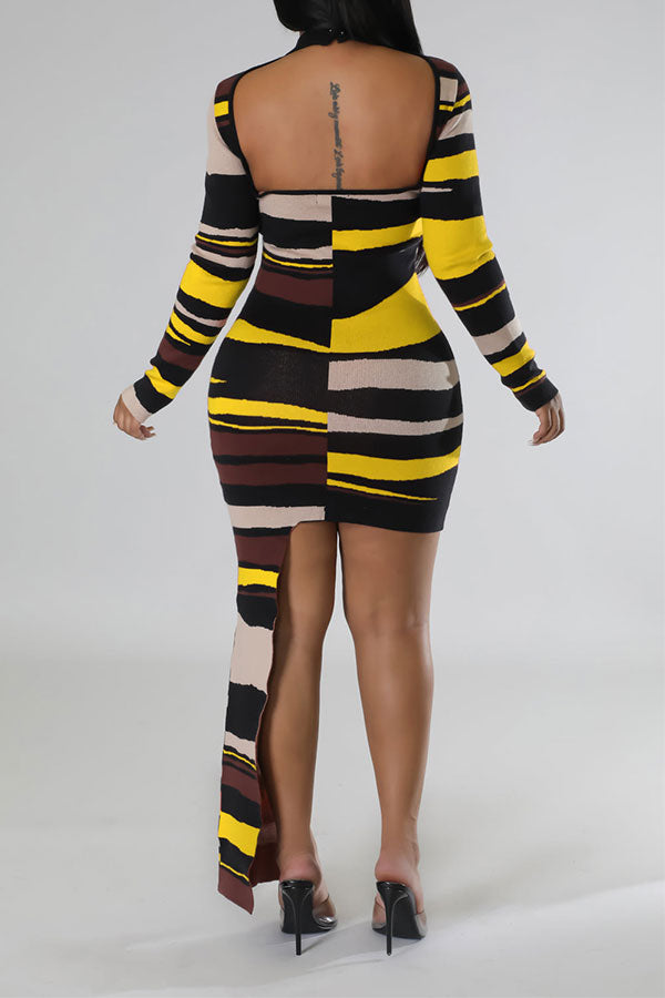 namcoverse Striped Urban Irregular Knitted Mini Dress