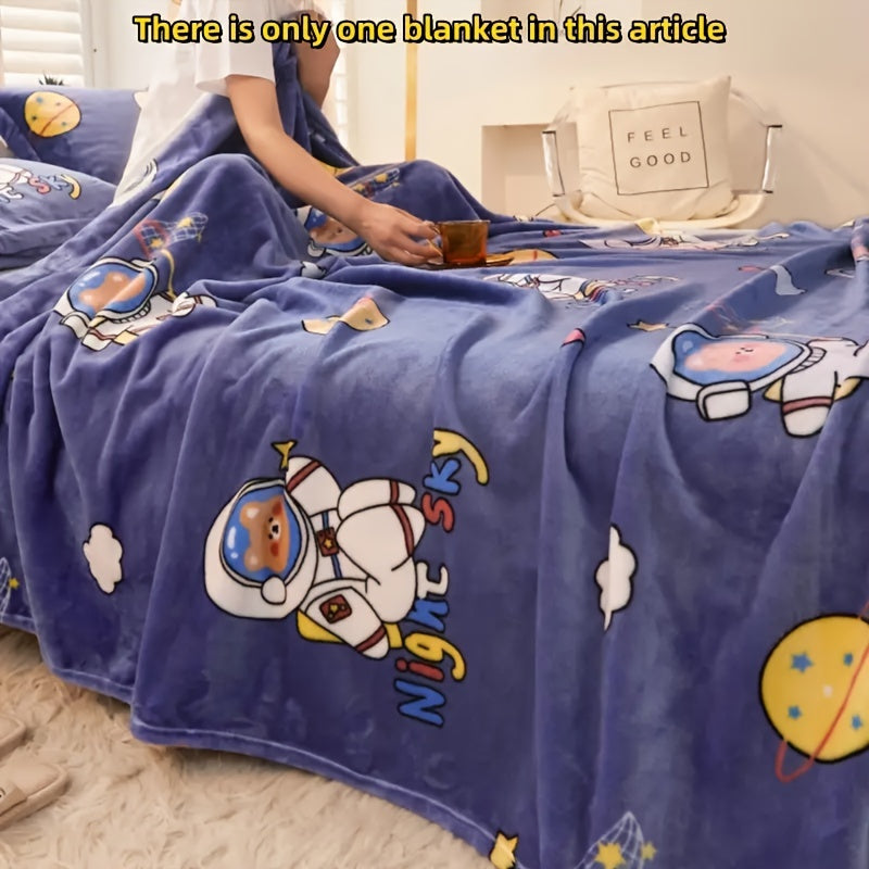 1pc Cute Cartoon Print Blanket, Flannel Blanket, Soft Warm Throw Blanket Multi-purpose Blanket For Couch Sofa Bed Office Camping Travelling