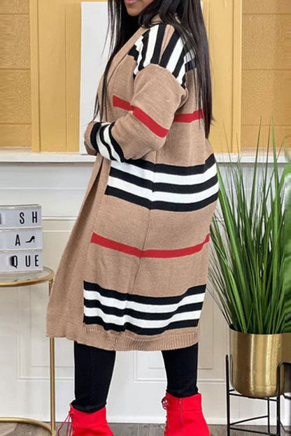 namcoverse Striped Patchwork Feminine Cardigan