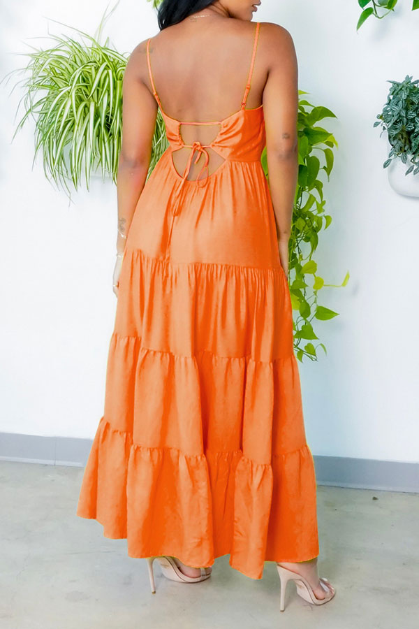 storexq Solid Color Romantic Backless Maxi Dress