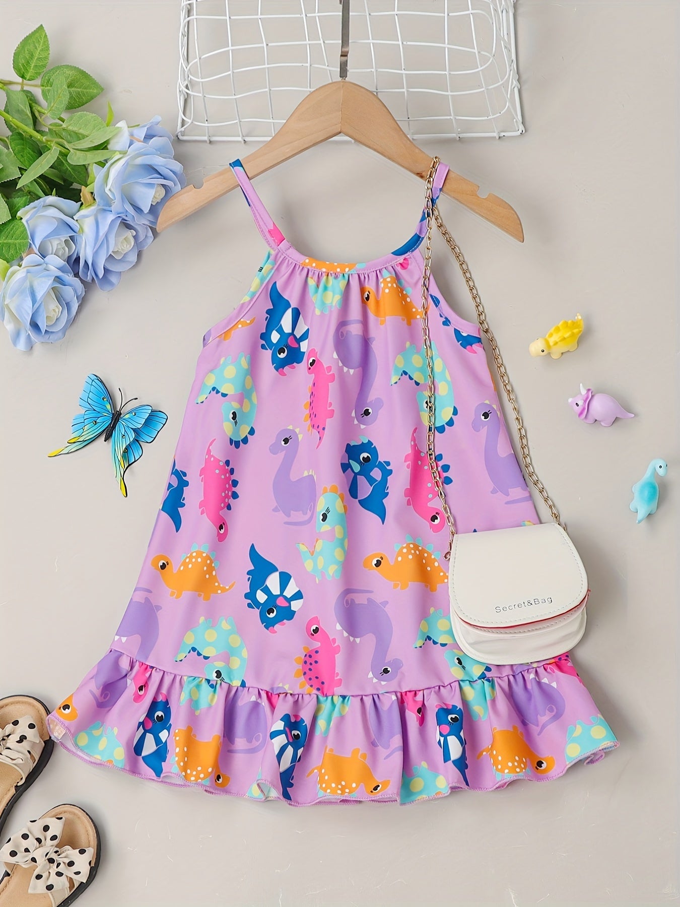 Girls Ruffle Hem Flower Graphic Cami Dress For Party Beach Vacation Kids Summer Clothes