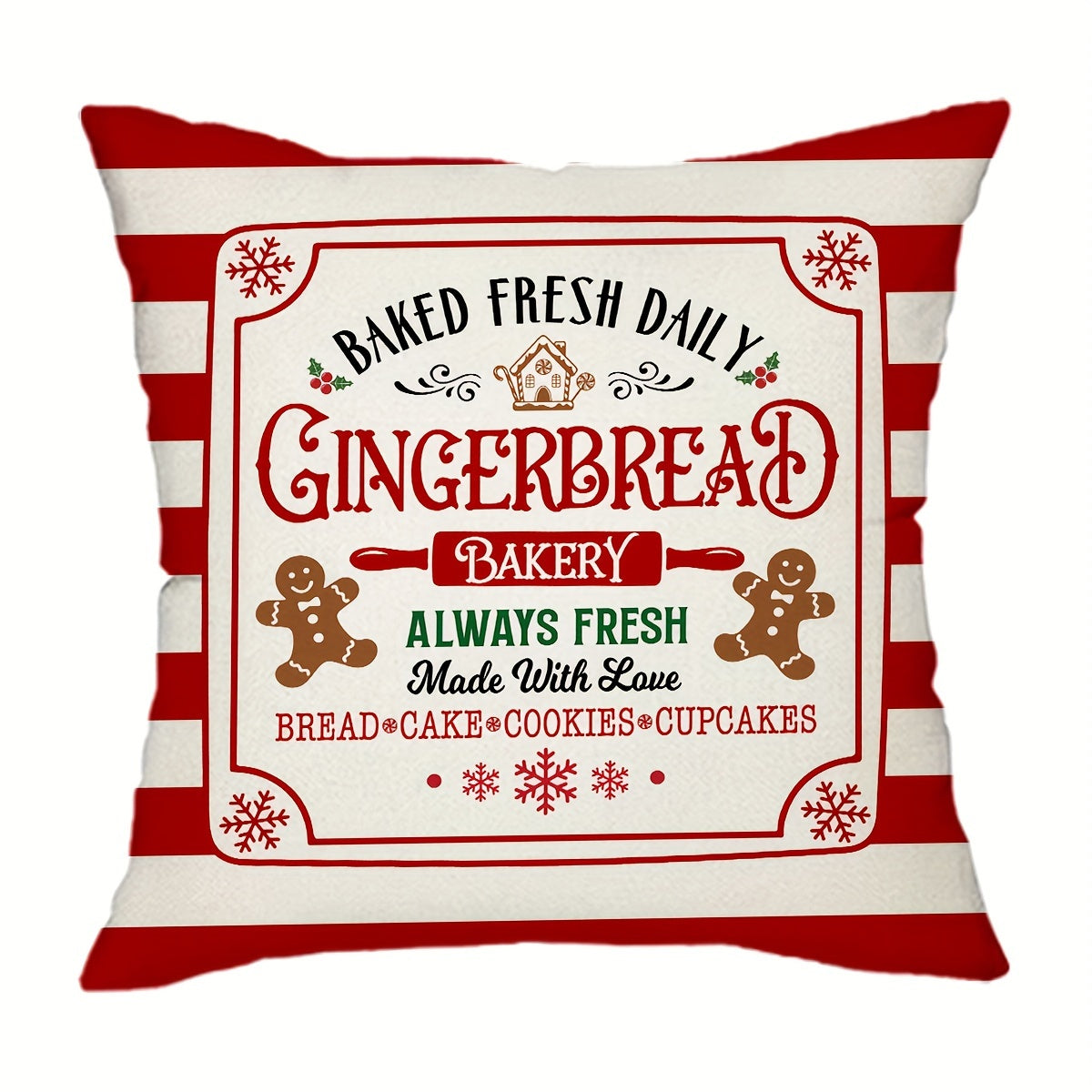 1pc Rustic Gingerbread Christmas Throw Pillow Cover - Vibrant Festive Farmhouse Holiday Decor with Polyester Zippered Cushion Case - Perfect for Couch Sofa, Living Room, Bedroom, Hand Wash Only, 11.8x19.7in/17.7x17.7in Size