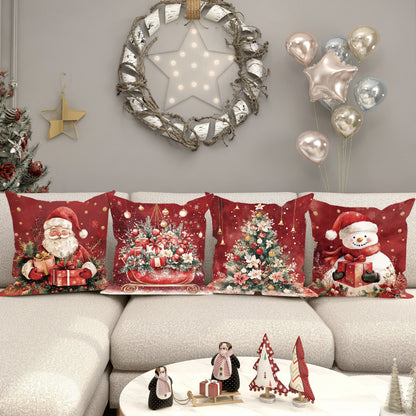 4pcs Velvet Plush Christmas Throw Pillow Covers - Soft, Cozy, One-Sided Printed Decorative Pillowcases for Winter Xmas Decor - 18in x 18in Perfect for Living Room, Bedroom, Sofa, and Bed Decoration - No Inserts Included