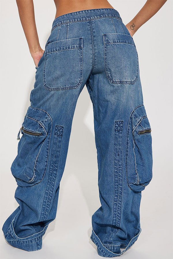 storexq Gradient Hippy Zipped Design Multi Pocket Jeans