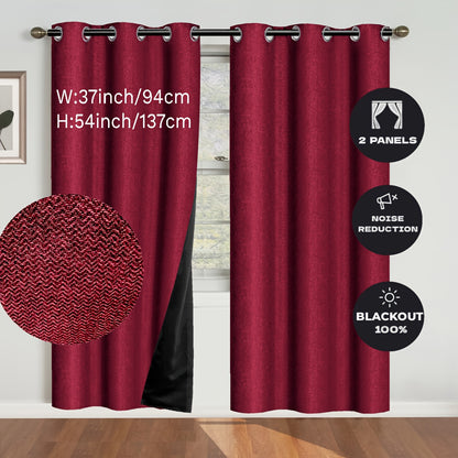 2 Panels Blackout Linen Textured Curtain - Panels with Polyester Coated Insulation, Grommet Top, Bedroom and Living Room Decor, Room Darkening, Energy Saving, and Noise Reducing Functions