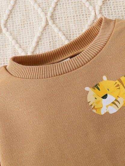 3Pcs Adorable Baby Boys Cartoon Animal Pattern Sweatshirt - Soft, Round Neck, Casual, Comfy, Breathable, Spring, Summer, Fall Essential Top for Daily Wear - Vibrant Colors, Fun Designs