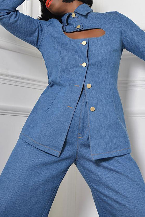 storexq Solid Color Unique Cut-out Pant Suit