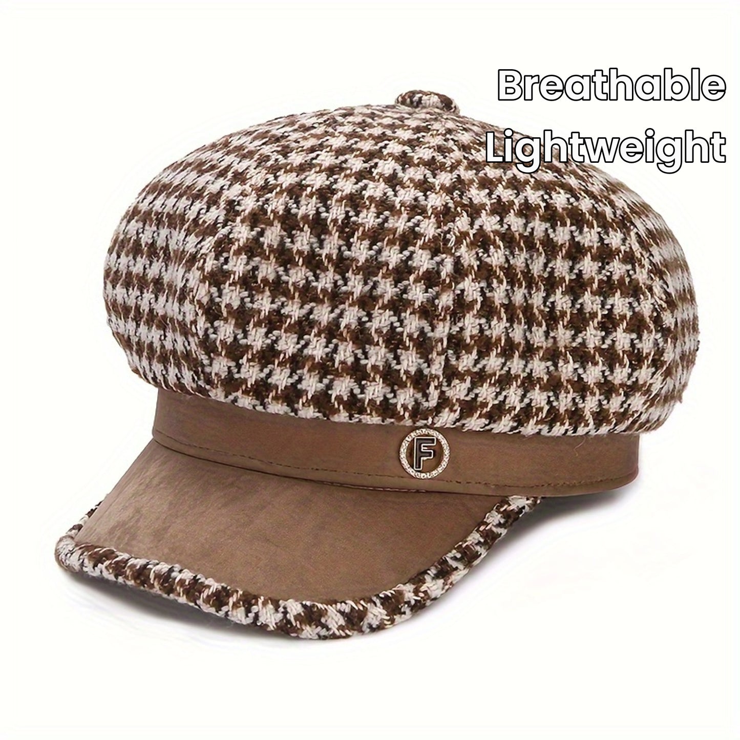 Chic Houndstooth Beret For Women - Warm & Breathable, Non-Stretch Polyester, Knit Craftsmanship, Adjustable Drawstring Closure, Perfect For Fall/Winter Fashion