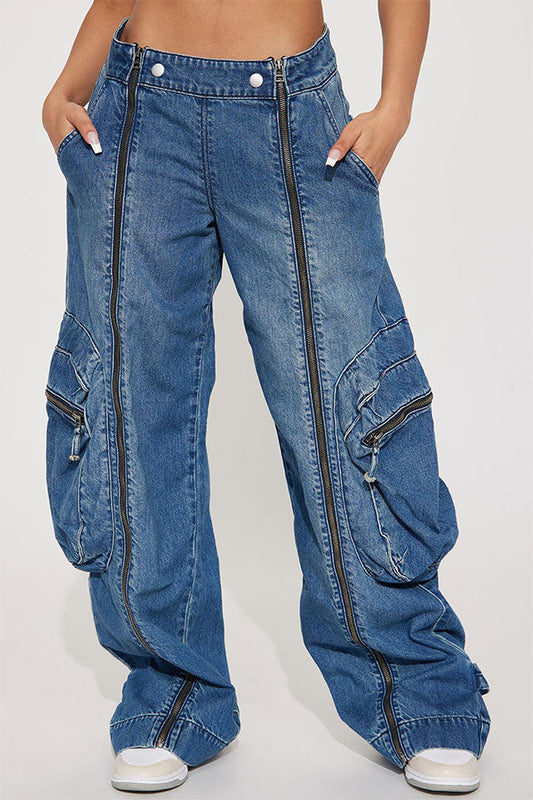 storexq Gradient Hippy Zipped Design Multi Pocket Jeans