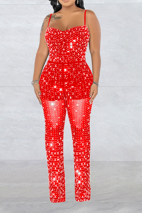 storexq Crystal Glitter Modern See-Through Jumpsuit