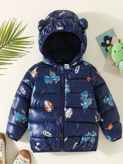 Toddler Boy Dinosaur Pattern Hooded Padded Jacket