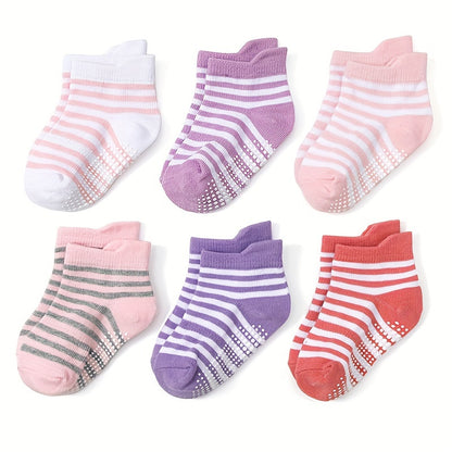 6/12 Pairs Non-Slip Socks With Grippers - Ankle Style For Little Girls And Boys, Infants, Toddlers, Children