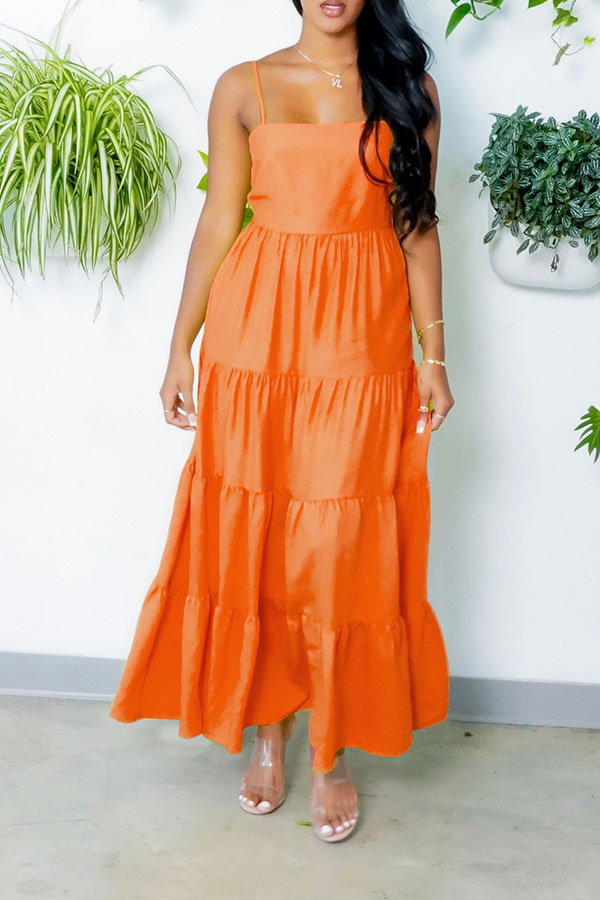 storexq Solid Color Romantic Backless Maxi Dress