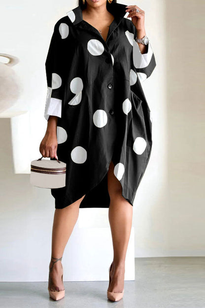 storexq Polka Dot Oversized Button Irregular Midi Dress