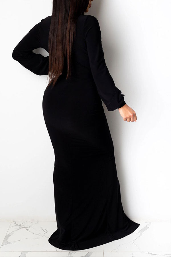 storexq Plain Deep V Neck Shirred Stylish Maxi Dress