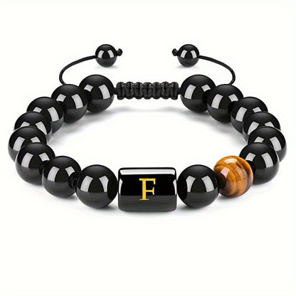 1pc Stunning 26-Letter 10MM Synthetic Stone Bead Adjustable Rope Chain Woven Bracelet - Fashionable Accessory for Men and Women - Ideal Gift for Friends and Family - Durable and Comfortable to Wear