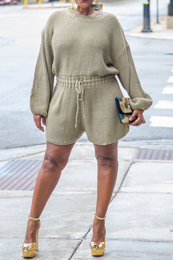 storexq Solid Color Knitted Classic Drawstring Romper
