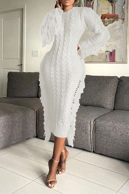 storexq Tassel Patchwork Whimsical Knitted Midi Dress