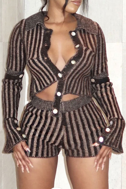 storexq Striped Casual Single Breasted Pant Suit