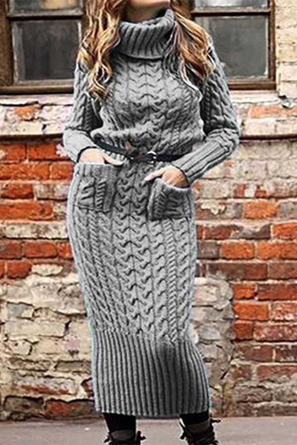 storexq Solid Color Commuting Twist Knit Midi Dress