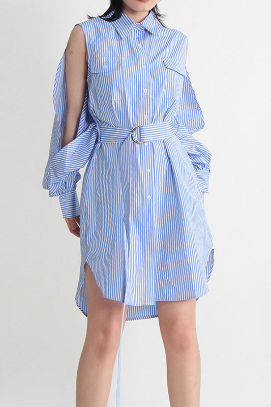 storexq Striped Stylish Belted Irregular Mini Dress