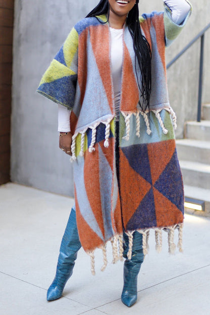 namcoverse Colorful Geometric Print Ethnic Tassel Trim Tunic