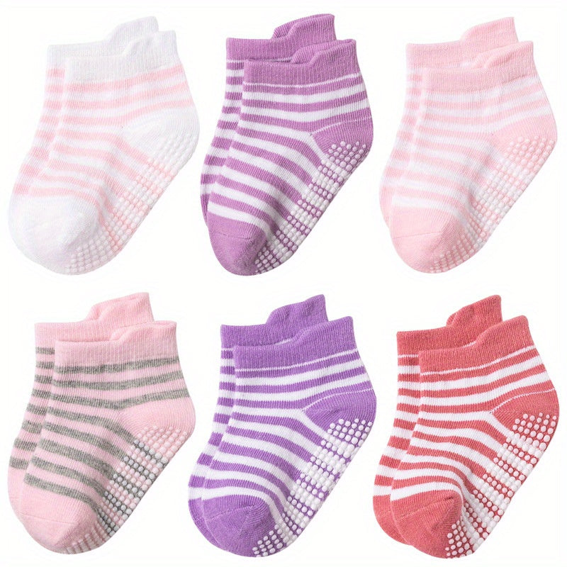 6/12 Pairs Non-Slip Socks With Grippers - Ankle Style For Little Girls And Boys, Infants, Toddlers, Children