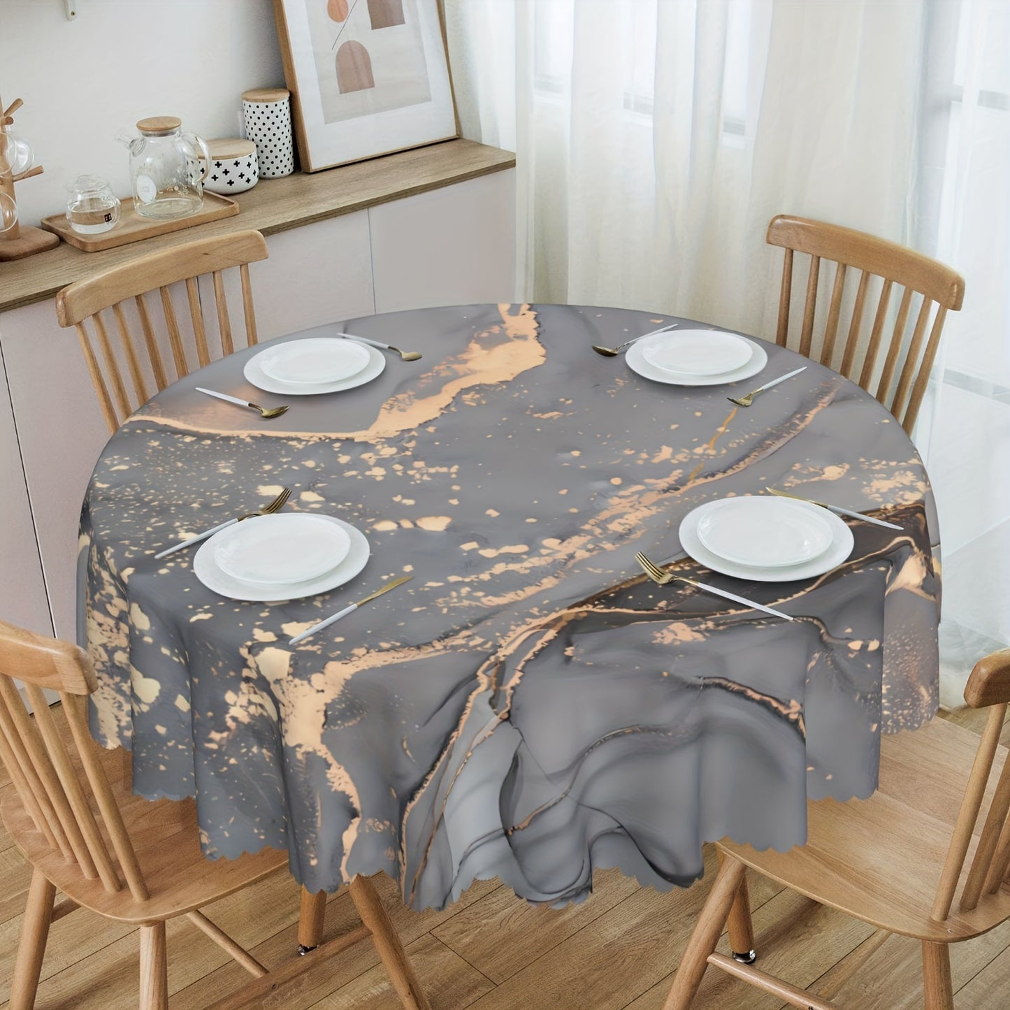 1pc, Round/Square Tablecloth, Marbled Abstract Textured Table Cloth, Marbled Pattern Table Cover, Waterproof Stain Wrinkle Free, Indoor And Outdoor Table Cover, For Home Kitchen Dining Decoration