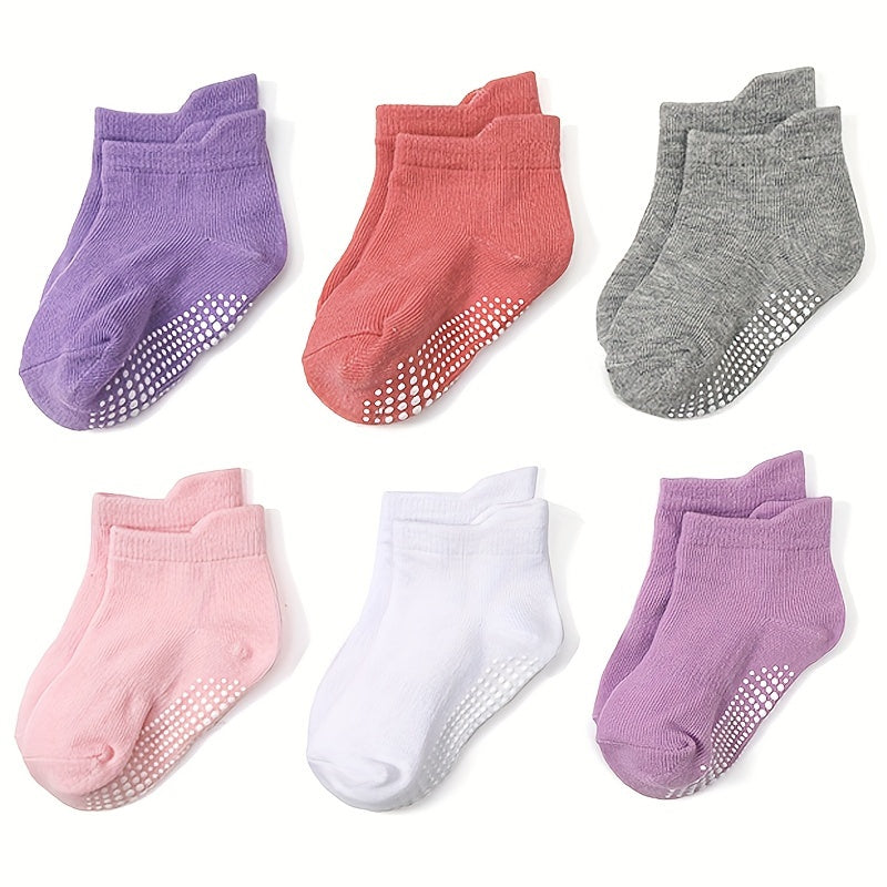 6/12 Pairs Non-Slip Socks With Grippers - Ankle Style For Little Girls And Boys, Infants, Toddlers, Children