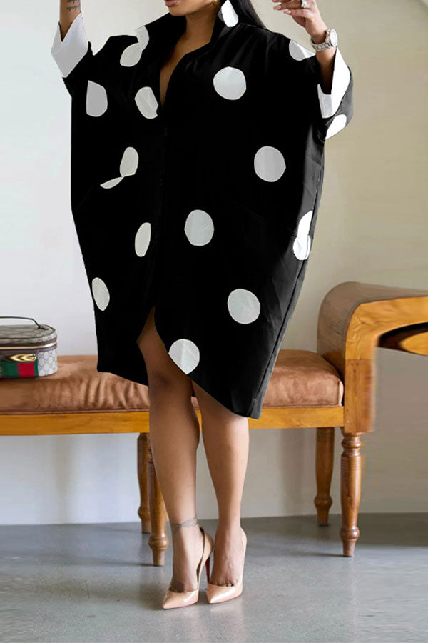 storexq Polka Dot Oversized Button Irregular Midi Dress