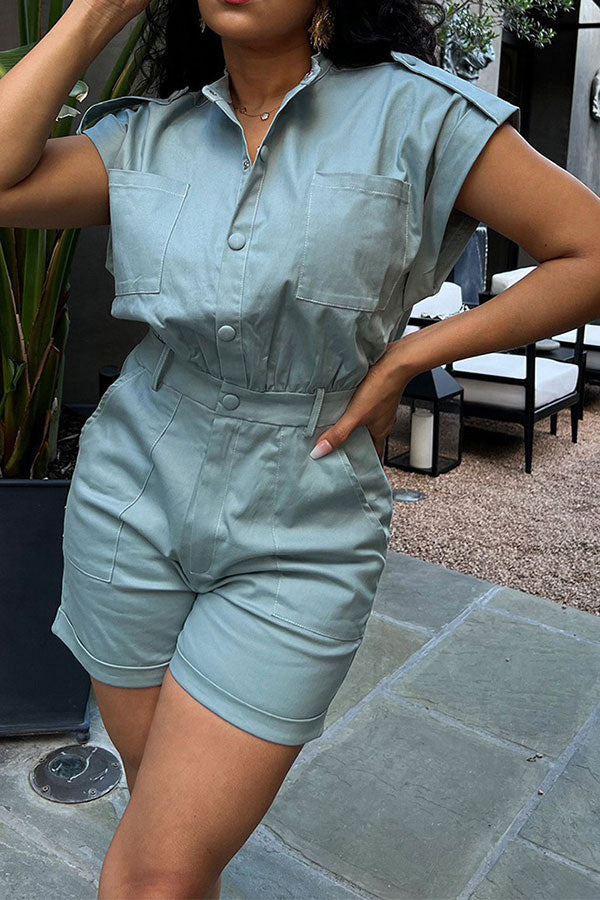 storexq Solid Color Casual Multi Pocket Romper