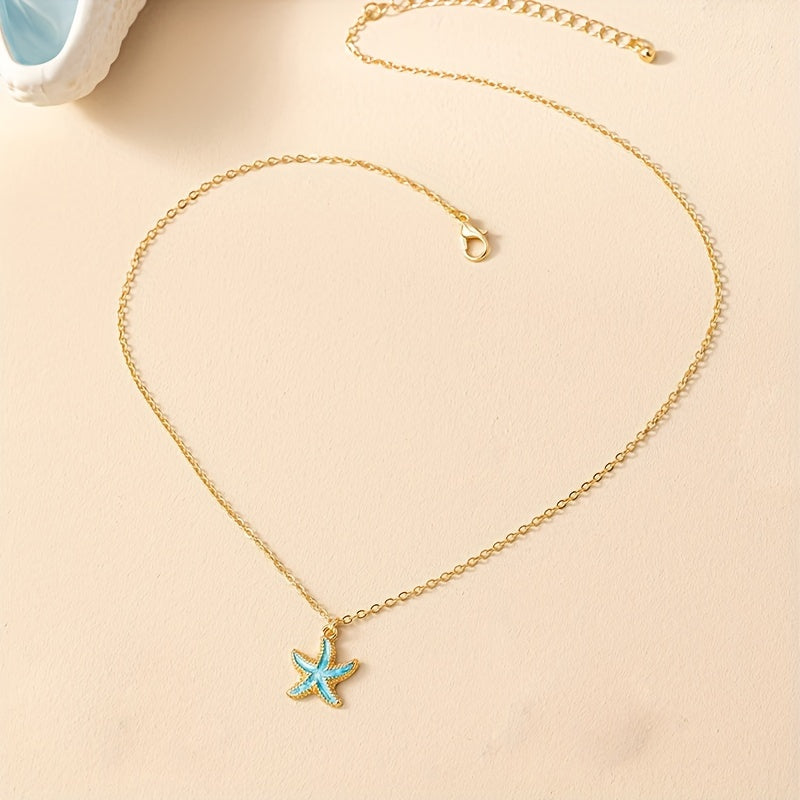 1pc Starfish Pendant Necklace Ocean Style Marine Life Pendant Accessories Beach Party Jewelry