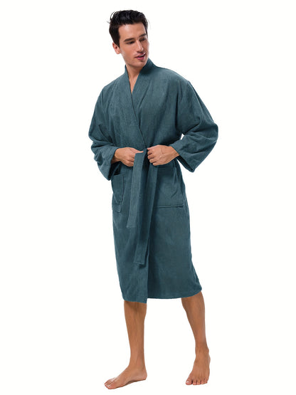 Ultra Soft Terry Cloth Kimono Bathrobe - Plush Cotton, Calf Length, Spa Hotel Quality, Absorbent Shower Towel, Cozy Housecoat for Relaxation