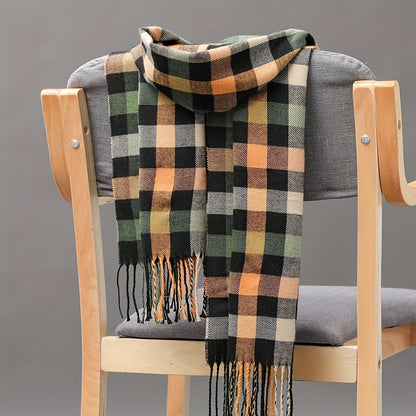 1pc Plaid Winter Men's Scarf, Men's Tassel Scarf, Ideal choice for Gifts