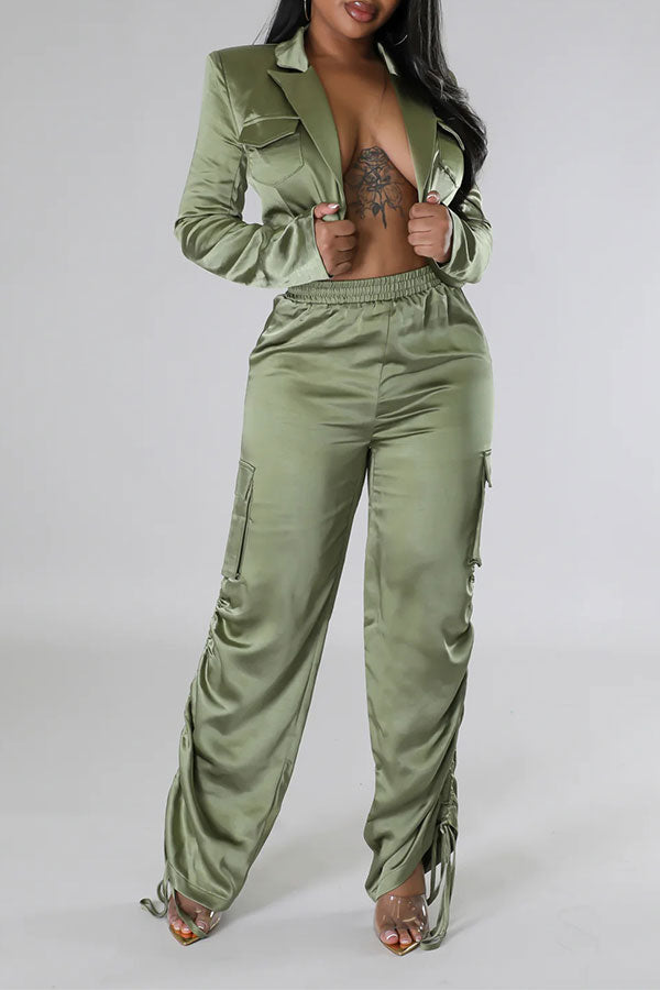 storexq Solid Color Urban Pocket Drawstring Pant Suit