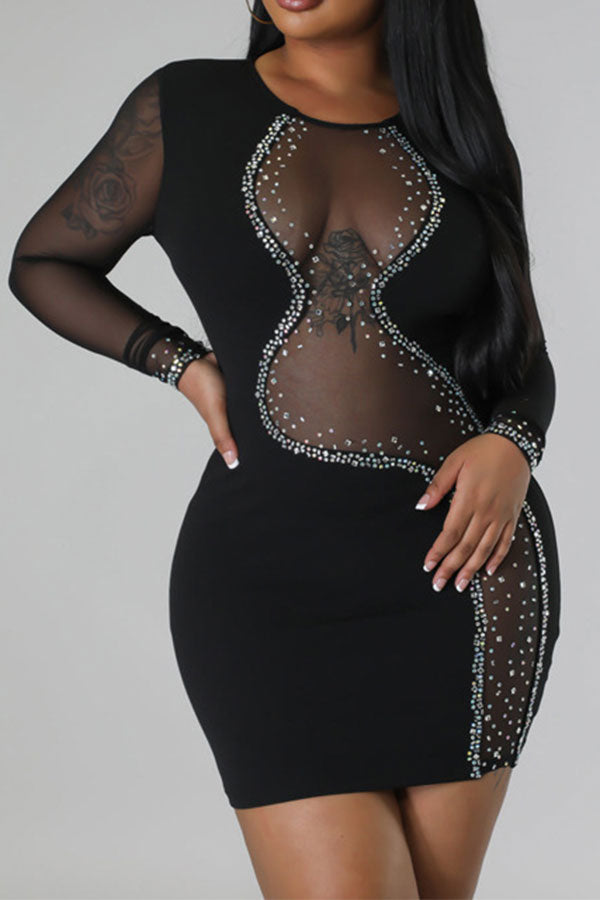 storexq Rhinestone Patchwork Flirty Bodycon Mini Dress