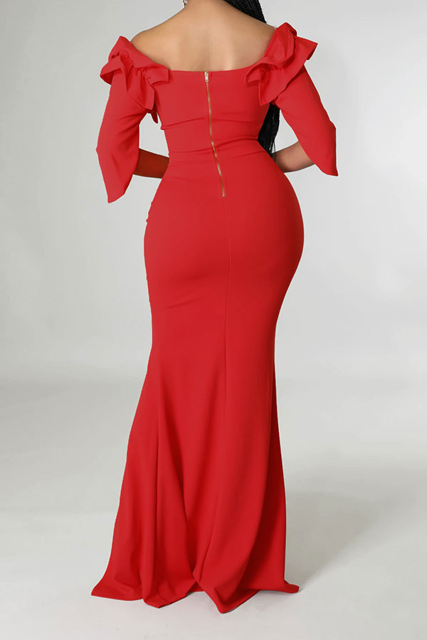 storexq Solid Color Elegant High Slipt Maxi Dress