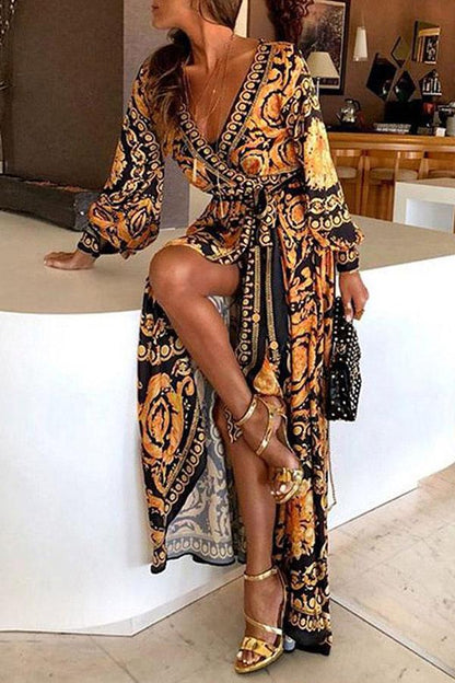 namcoverse Tribal Print Retro Split Maxi Dress