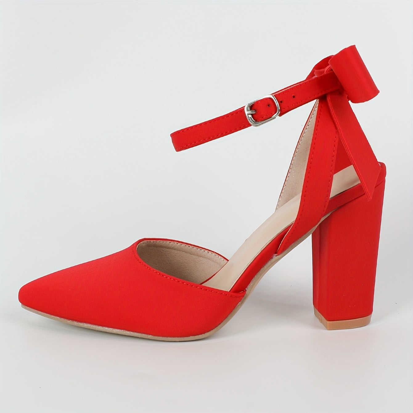 Elegant Bowknot Block Heels | Chic Ultrahigh Dress Pumps with Secure Strap | Versatile All-Season Pointed Toe Fashion