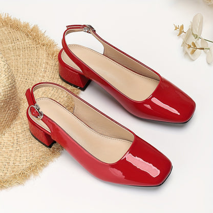 Exquisite Slingback Block Heel Pumps - Elevate Your Style with Squared Toe, Ankle Buckle, Versatile Summer Shoes for Women, Perfect for Dressy Occasions and Everyday Wear